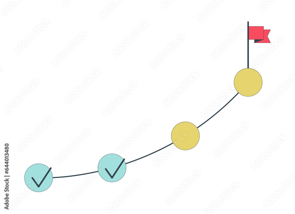 Poster bullet points achieving goals flat line color isolated vector object. completed tasks steps. editabl