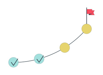 Bullet points achieving goals flat line color isolated vector object. Completed tasks steps. Editable clip art image on white background. Simple outline cartoon spot illustration for web design