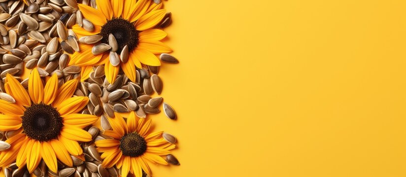 Helianthus Annuus Sunflower Seeds isolated pastel background Copy space