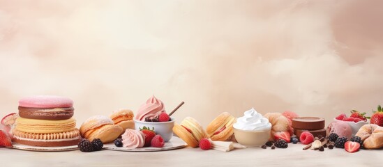 ingredients and methods used in making pastries isolated pastel background Copy space