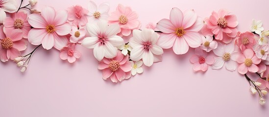 Flowers in the garden that are pink isolated pastel background Copy space