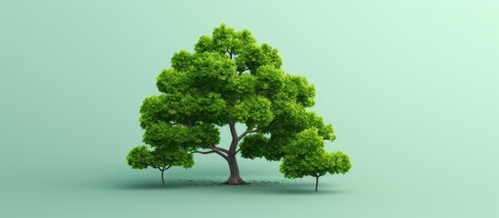 Isolated tall green tree against isolated pastel background Copy space with clipping path