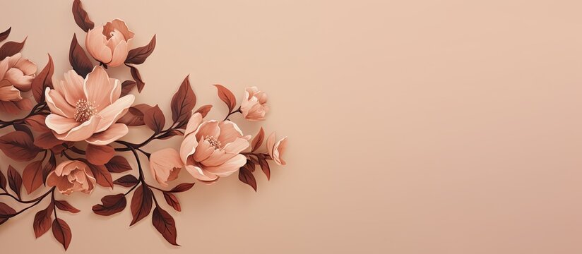 Isolated isolated pastel background Copy space with 3D brown floral pattern