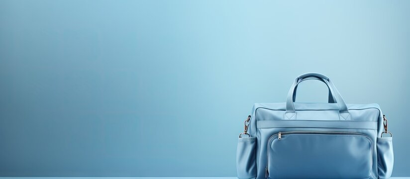 Blue Travel Bag On Isolated Pastel Background Copy Space