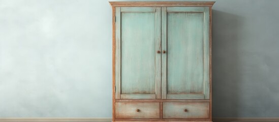 Isolated wooden wardrobe on a isolated pastel background Copy space with clipping path