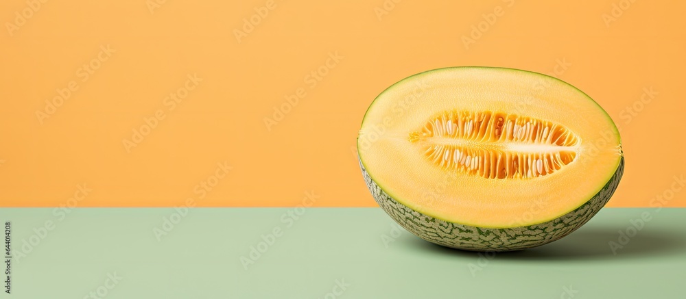 Aufkleber Isolated cantaloupe melon with clipping path on a isolated pastel background Copy space