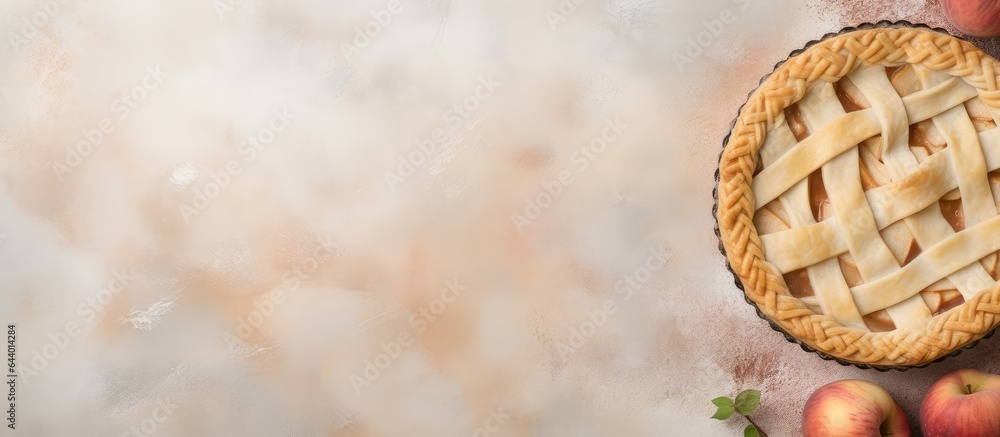 Poster homemade apple pie isolated on a isolated pastel background copy space