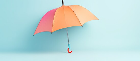 Colorful umbrella opened against isolated pastel background Copy space from the side