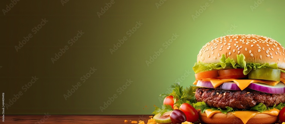 Poster burger depicted in a scenic view isolated pastel background copy space