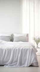 Serene Simplicity: A Minimalistic White and Gray Bedroom. Generative AI 4