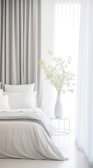 Serene Simplicity: A Minimalistic White and Gray Bedroom. Generative AI 3