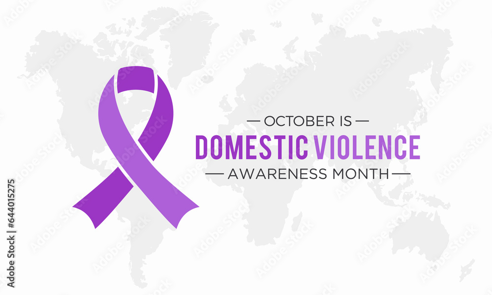 Wall mural National domestic violence awareness month is observed every year in october. Domestic violence awareness month, background with purple ribbon. Vector illustration.