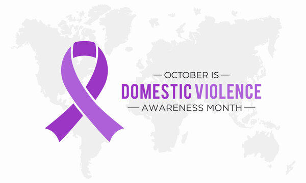 National domestic violence awareness month is observed every year in october. Domestic violence awareness month, background with purple ribbon. Vector illustration.