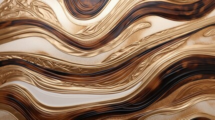 Abstract brown golden shiny glow wavy background. Gold glitter waves in earth tone colors textured design. Luxury caramel chocolate cocoa coffee fluid texture. .
