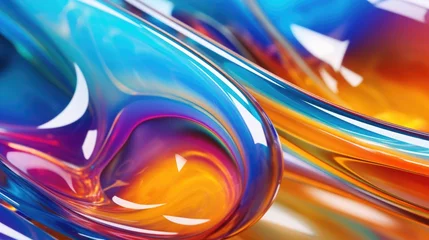 Gordijnen Thick dense viscous provocative sticky flowing liquid texture abstract background. Vibrant colorful curve dynamic fluid for wallpaper presentations, websites, social media. Trendy graphic design.. © Oksana Smyshliaeva