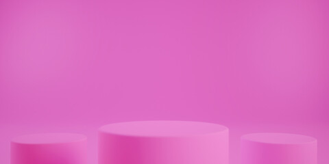 Three pink podium 3d rendering abstract background design to display products.
