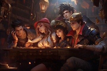 Cartoon characters are together in adventure type clothes. Beautiful illustration picture