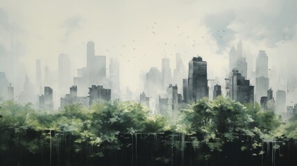 Naklejka premium Captivating blend of urban and nature landscape. Beautiful illustration picture