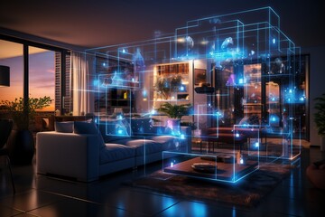 modern home view of a network surrounded by light pulses