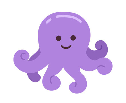 Smiling octopi with curly tentacles semi flat color vector character. Underwater sea creature. Editable full body personage on white. Simple cartoon spot illustration for web graphic design