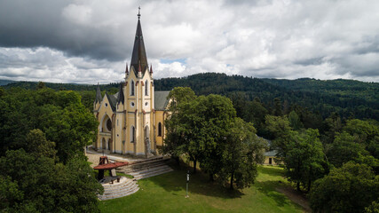 Aerial view of Basilica of the Visitation of the Blessed Virgin Mary in Levoca, Slovakia