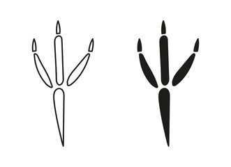 Fototapeta premium Bird footprints. Silhouette, Outline. Icon. Vector isolated on white. Paw prints of crow, dove, sparrow, Eagle, magpie, crow, rook, raven owl. Print textile postcard pet shop booklet business card