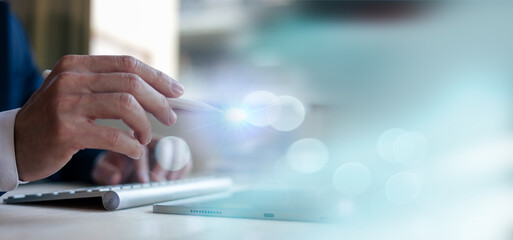 social media online content, freelance worker, working online, content creator, woman using laptop, man reading blog online on computer.