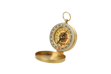 Vintage gold compass, isolated on white background