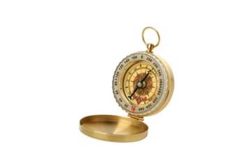 Vintage gold compass, isolated on white background