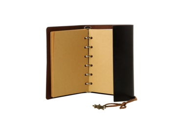 Vintage, black notebook, isolated on white background