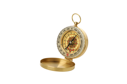 Vintage gold compass, isolated on white background - Powered by Adobe