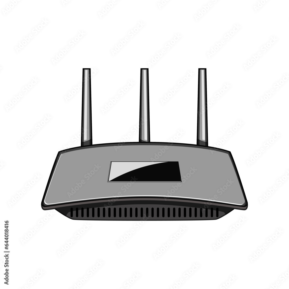 Poster modem router cartoon. wifi technology, antenna connection, speed device modem router sign. isolated 