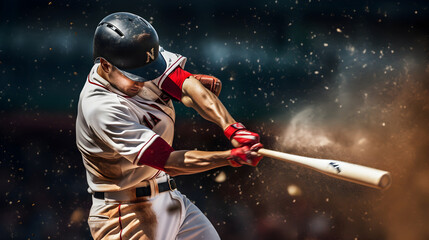 Baseball player the hitting the ball in a close up shot