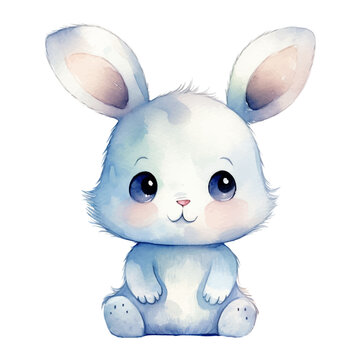 Watercolor cute bunny. Vector clip art image with hand drawn rabbit, easter bunny.