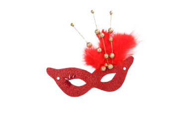 Foto op Canvas PNG, Carnival mask with feather isolated on white background © Atlas