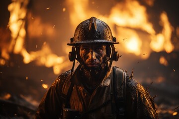 Courageous Firefighter In Full Gear, Generative AI
