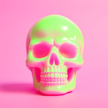 This hauntingly beautiful image of a neon green skull against a pink background captures the spooky yet fun spirit of halloween