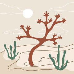 Hand drawn Wild Tree. Desert. Vector Illustration. Travel Vibe.