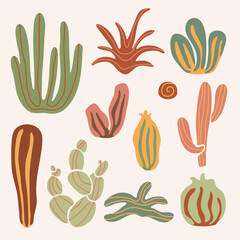 Hand Drawn Set of 
cacti. Vector Illustration. Travel Vibe. West.