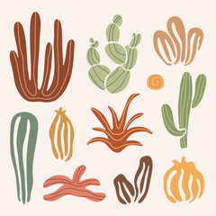 Hand Drawn Set of 
cacti. Vector Illustration. Travel Vibe. West.