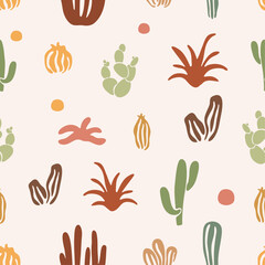 Vector seamless pattern with hand drawn cactus. Vector Illustration. Travel Vibe. West.