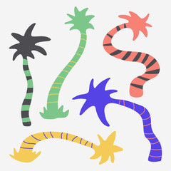 Hand Drawn Set of Palms. Vector Illustration. Beach Vibe.