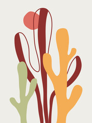 Hand drawn cactus. Cacti with Sun. Vector Illustration. Travel Vibe. West.