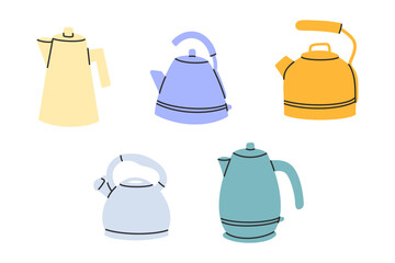 Hand draw Teapots vector illustration  set.Kitchen tools