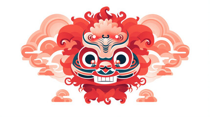 Fototapeta premium Illustration of Chinese lion dance, traditional festivals southern China. Isolated on white background. Generative AI| 舞狮