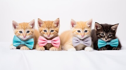 Image of funny smart kitten on group wearing tie sitting on hind legs