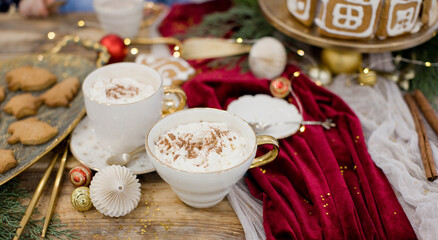Naklejka na ściany i meble Hot cocoa drink on Christmas table