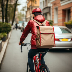 Eco-Friendly Delivery: Man on Bicycle Navigating City Streets
