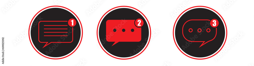 Poster chat message vector icon set. chat speech bubble sign. vector stock illustration in outline and soli