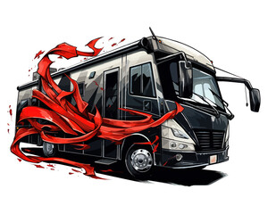 Urban Tattoo Bus with Ticket and Scissors Design AI Generative
